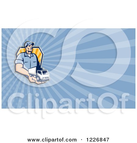 Clipart of a Removal or Delivery Man and Truck Background or Business Card Design - Royalty Free Illustration by patrimonio