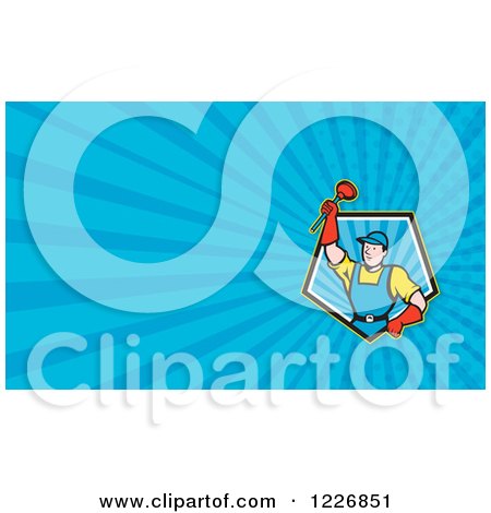 Clipart of a Super Plumber with a Plunger Background or Business Card Design - Royalty Free Illustration by patrimonio