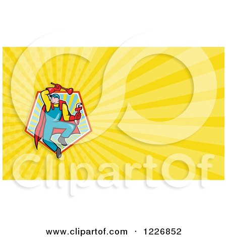Clipart of a Super Plumber with a Plunger and Monkey Wrench Background or Business Card Design - Royalty Free Illustration by patrimonio