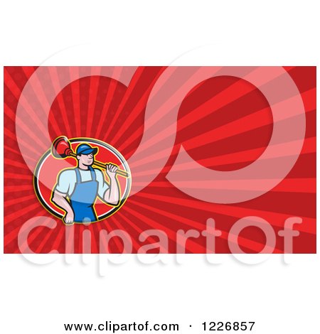 Clipart of a Plumber with a Plunger Background or Business Card Design - Royalty Free Illustration by patrimonio