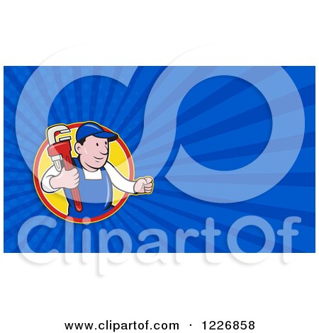 Clipart of a Plumber with a Monkey Wrench Background or Business Card Design - Royalty Free Illustration by patrimonio