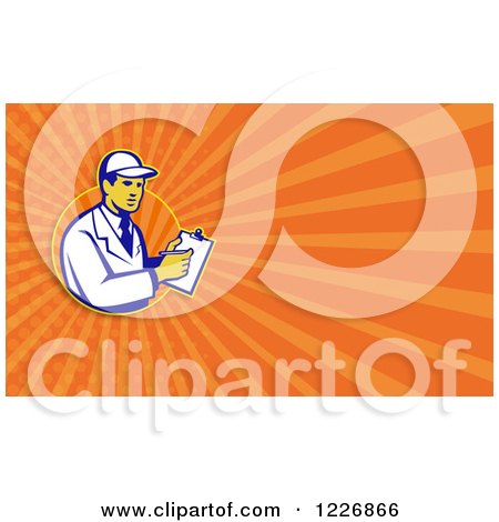 Clipart of a Technician Holding a Clipboard Background or Business Card Design - Royalty Free Illustration by patrimonio