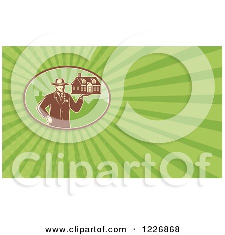Clipart of a Man Holding a House Background or Business Card Design - Royalty Free Illustration by patrimonio