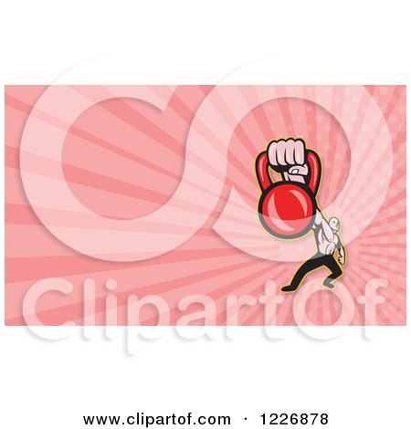 Clipart of a Bodybuilder with a Kettlebell Background or Business Card Design - Royalty Free Illustration by patrimonio