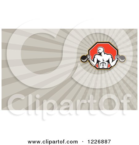 Clipart of a Crossfit Man with Kettlebells Background or Business Card Design - Royalty Free Illustration by patrimonio