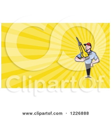 Clipart of a Construction Worker and Jackhammer Background or Business Card Design - Royalty Free Illustration by patrimonio