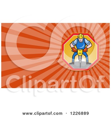Clipart of a Construction Worker Using a Jackhammer Background or Business Card Design - Royalty Free Illustration by patrimonio