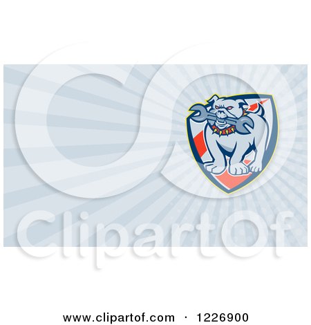 Clipart of a Bulldog Biting a Wrench and Rays Background or Business Card Design - Royalty Free Illustration by patrimonio