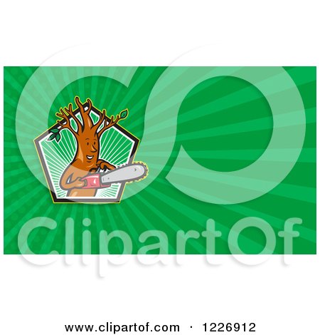 Clipart of a Tree with a Chainsaw Background or Business Card Design - Royalty Free Illustration by patrimonio
