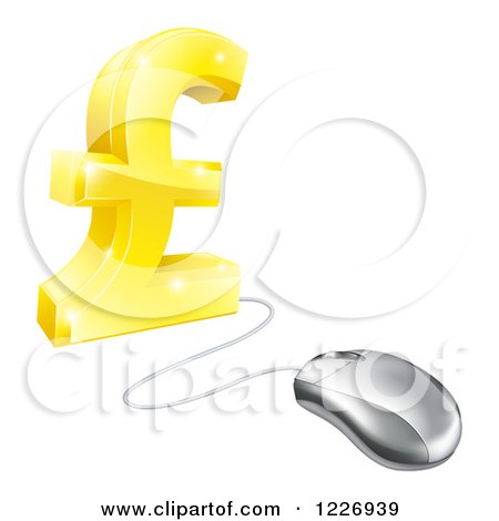 Clipart of a Golden Pound Currency Symbol Connected to a Computer Mouse - Royalty Free Vector Illustration by AtStockIllustration