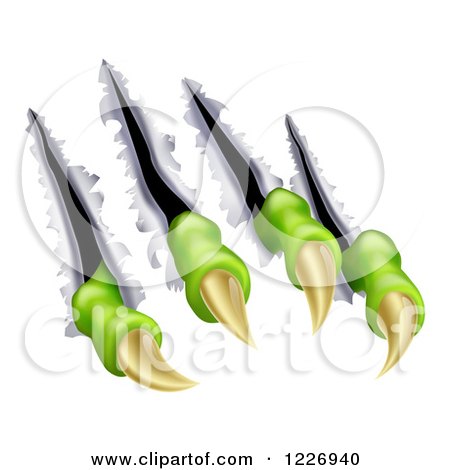 Clipart of Green Monster Claws Shredding Through Metal - Royalty Free Vector Illustration by AtStockIllustration