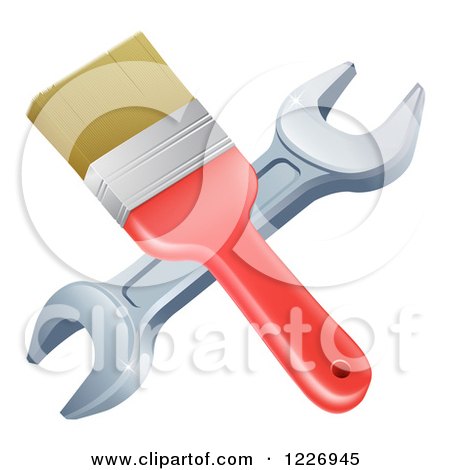Clipart of a Crossed Paintbrosh and Wrench - Royalty Free Vector Illustration by AtStockIllustration