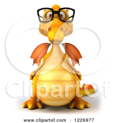 Clipart of a 3d Yellow Dragon Wearing Glasses - Royalty Free Illustration by Julos