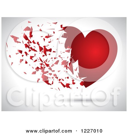 Clipart of a Red Heart Exploding on a Shaded Background - Royalty Free Vector Illustration by KJ Pargeter