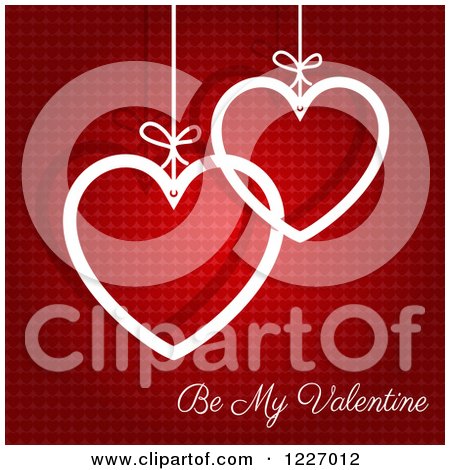 Clipart of Be My Valentine Text with White Hearts Suspended over Red - Royalty Free Vector Illustration by KJ Pargeter