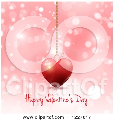 Clipart of a Happy Valentines Day Greeting Under a Suspended Heart on Pink - Royalty Free Vector Illustration by KJ Pargeter