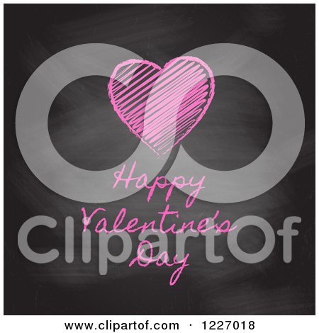 Clipart of a Pink Happy Valentines Day Greeting on a Black Board - Royalty Free Vector Illustration by KJ Pargeter