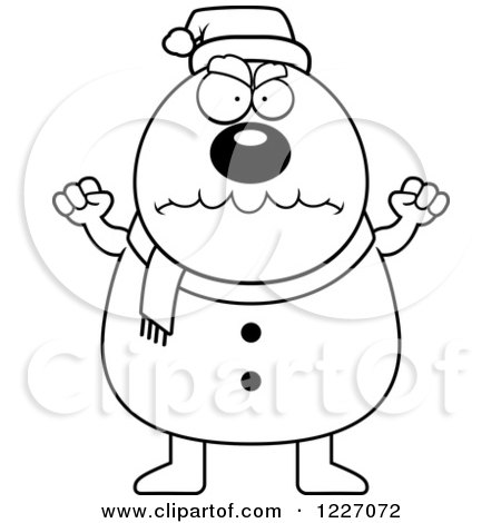 Clipart of a Black and White Mad Christmas Snowman - Royalty Free Vector Illustration by Cory Thoman