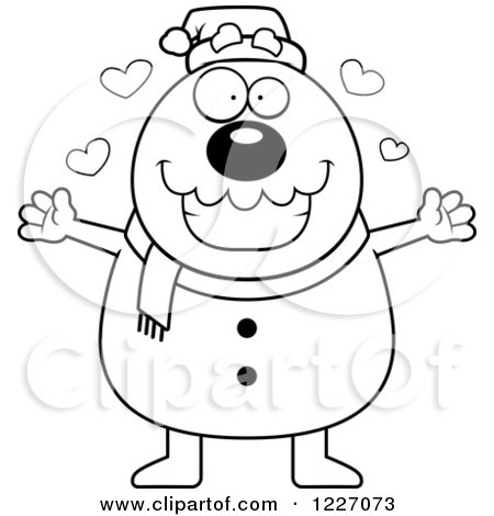 Clipart of a Black and White Christmas Snowman Wanting a Hug - Royalty Free Vector Illustration by Cory Thoman
