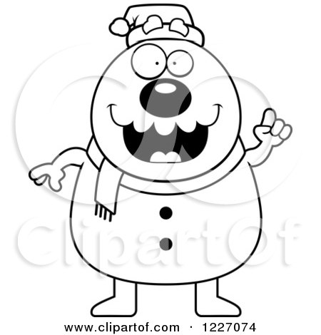 Clipart of a Black and White Christmas Snowman with an Idea - Royalty Free Vector Illustration by Cory Thoman