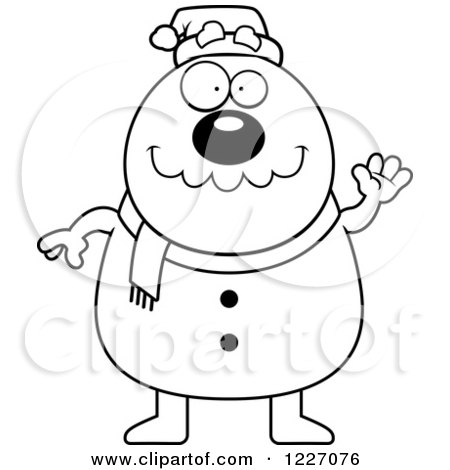 Clipart of a Black and White Waving Christmas Snowman - Royalty Free Vector Illustration by Cory Thoman