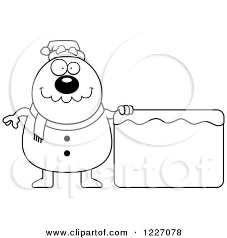 Clipart of a Black and White Christmas Snowman with an Ice Sign - Royalty Free Vector Illustration by Cory Thoman