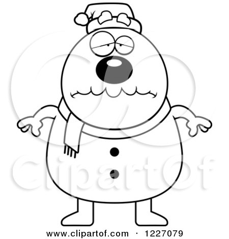Clipart of a Black and White Depressed Christmas Snowman - Royalty Free Vector Illustration by Cory Thoman
