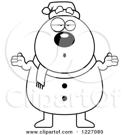 Clipart of a Black and White Careless Shrugging Christmas Snowman - Royalty Free Vector Illustration by Cory Thoman