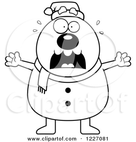 Clipart of a Black and White Scared Christmas Snowman Screaming - Royalty Free Vector Illustration by Cory Thoman
