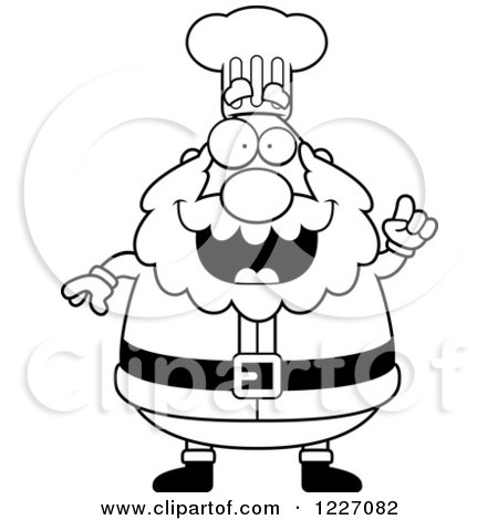 Clipart of a Black and White Chef Santa with an Idea - Royalty Free Vector Illustration by Cory Thoman
