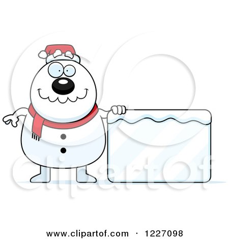 Clipart of a Christmas Snowman with an Ice Sign - Royalty Free Vector Illustration by Cory Thoman