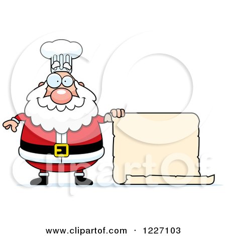 Clipart of a Chef Santa Holding a Scroll Sign - Royalty Free Vector Illustration by Cory Thoman