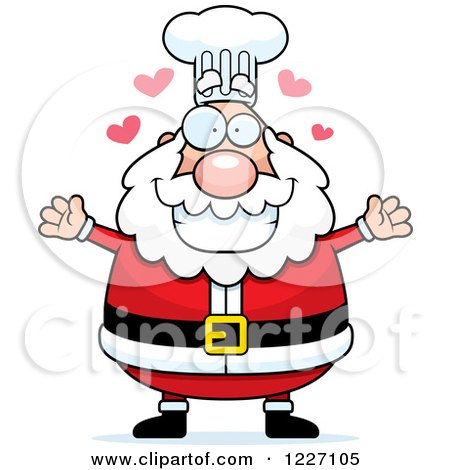 Clipart of a Chef Santa with Open Arms and Hearts - Royalty Free Vector Illustration by Cory Thoman