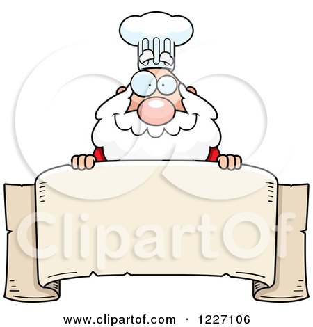 Clipart of a Chef Santa over a Scroll Banner - Royalty Free Vector Illustration by Cory Thoman