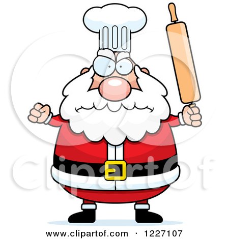 Clipart of a Mad Chef Santa Holding up a Rolling Pin - Royalty Free Vector Illustration by Cory Thoman