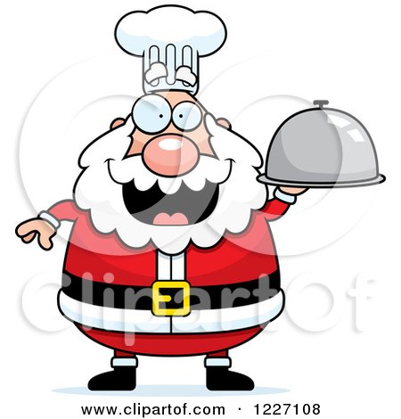 Clipart of a Chef Santa Holding a Platter Cloche - Royalty Free Vector Illustration by Cory Thoman