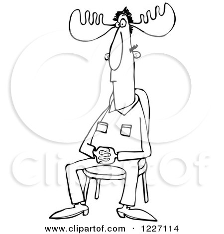 Clipart of an Outlined Sitting Man with Moose Antlers - Royalty Free Vector Illustration by djart