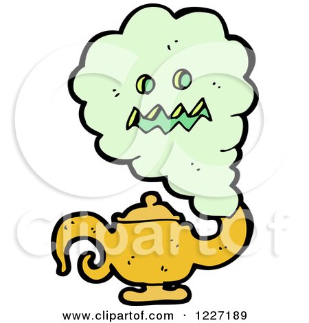 Clipart of a Green Genie and Lamp - Royalty Free Vector Illustration by lineartestpilot