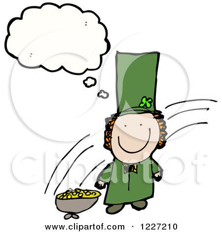 Clipart of a Thinking Happy Leprechaun - Royalty Free Vector Illustration by lineartestpilot
