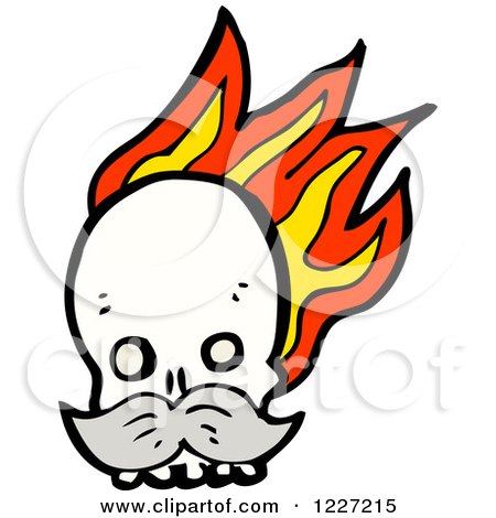 Clipart of a Skull with Flames and a Mustache - Royalty Free Vector Illustration by lineartestpilot