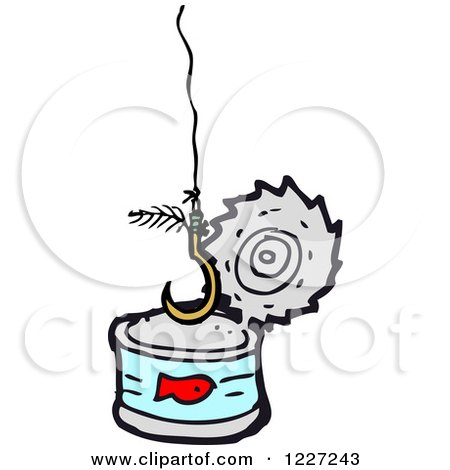 Clipart of a Hook over a Tuna Can - Royalty Free Vector Illustration by lineartestpilot