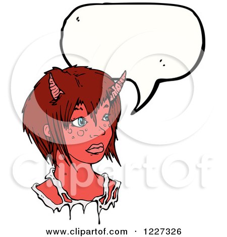 Clipart of a Talking Red Devil Girl - Royalty Free Vector Illustration by lineartestpilot