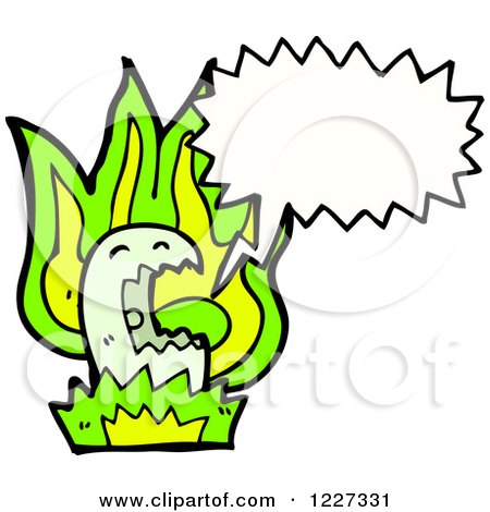 Clipart of a Talking Green Monster in a Fire - Royalty Free Vector Illustration by lineartestpilot