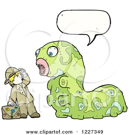 Clipart of a Talking Giant Caterpillar and Man - Royalty Free Vector Illustration by lineartestpilot