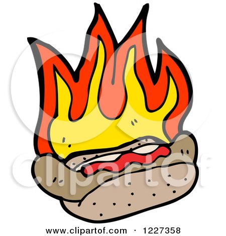 Clipart of a Spicy Hot Dog with Flames - Royalty Free Vector Illustration by lineartestpilot