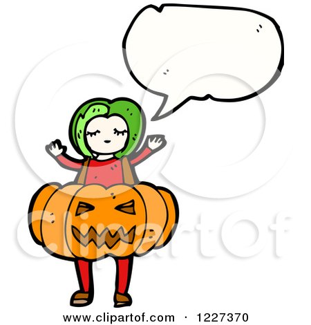 Clipart of a Talking Girl in a Pumpkin Costume - Royalty Free Vector Illustration by lineartestpilot