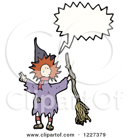 Clipart of a Talking Witch with a Broom - Royalty Free Vector Illustration by lineartestpilot
