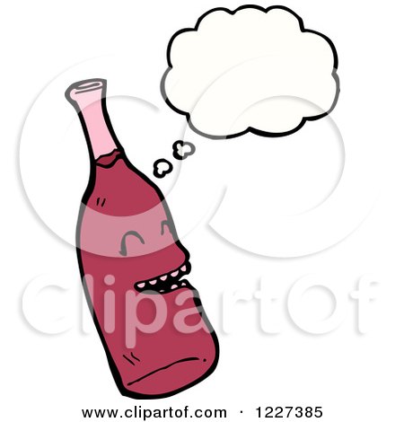 Clipart of a Thinking Red Wine Bottle - Royalty Free Vector Illustration by lineartestpilot