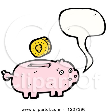 Clipart of a Talking Piggy Bank and Coin - Royalty Free Vector Illustration by lineartestpilot