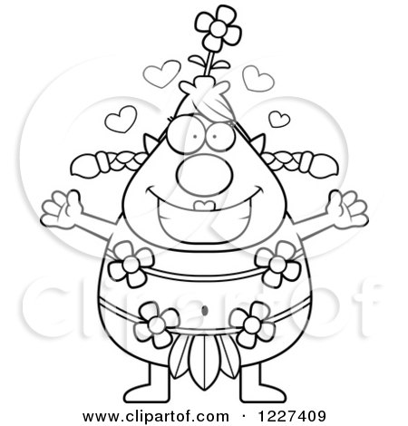 Clipart of a Black and White Loving Female Forest Sprite Wanting a Hug - Royalty Free Vector Illustration by Cory Thoman